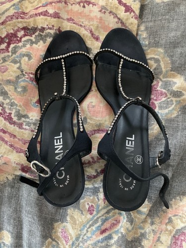Chanel negra cristales de Swarovski Bloque Talón Sandalias De Tiras Talla  37 | eBay