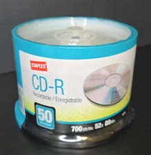 Staples CD-R Spindle CD 700MB 80MIN 52X 50 Pack New Sealed