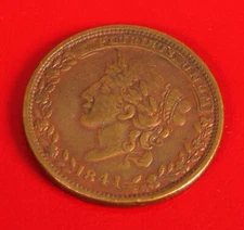1841 HARD TIMES TRADE TOKEN NOT ONE CENT FOR TRIBUTE MILLIONS FOR DEFENCE !!
