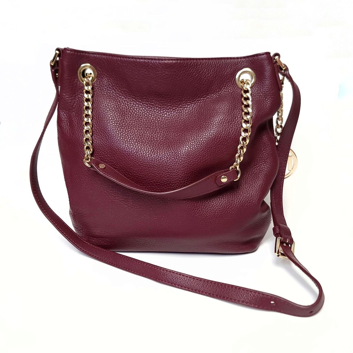 Michael Kors Purse Jet Set Tote Bag Burgundy with Gold Chain