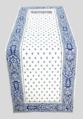 French Provencal Marat Avignon Bastide Geometric Runner White/Blue 63X20  France