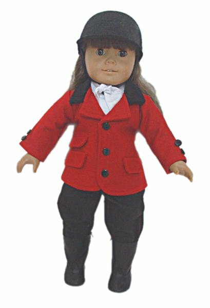 18" Equestrian Red Jacket Pants Top Black Boots Hat Fit Ag D