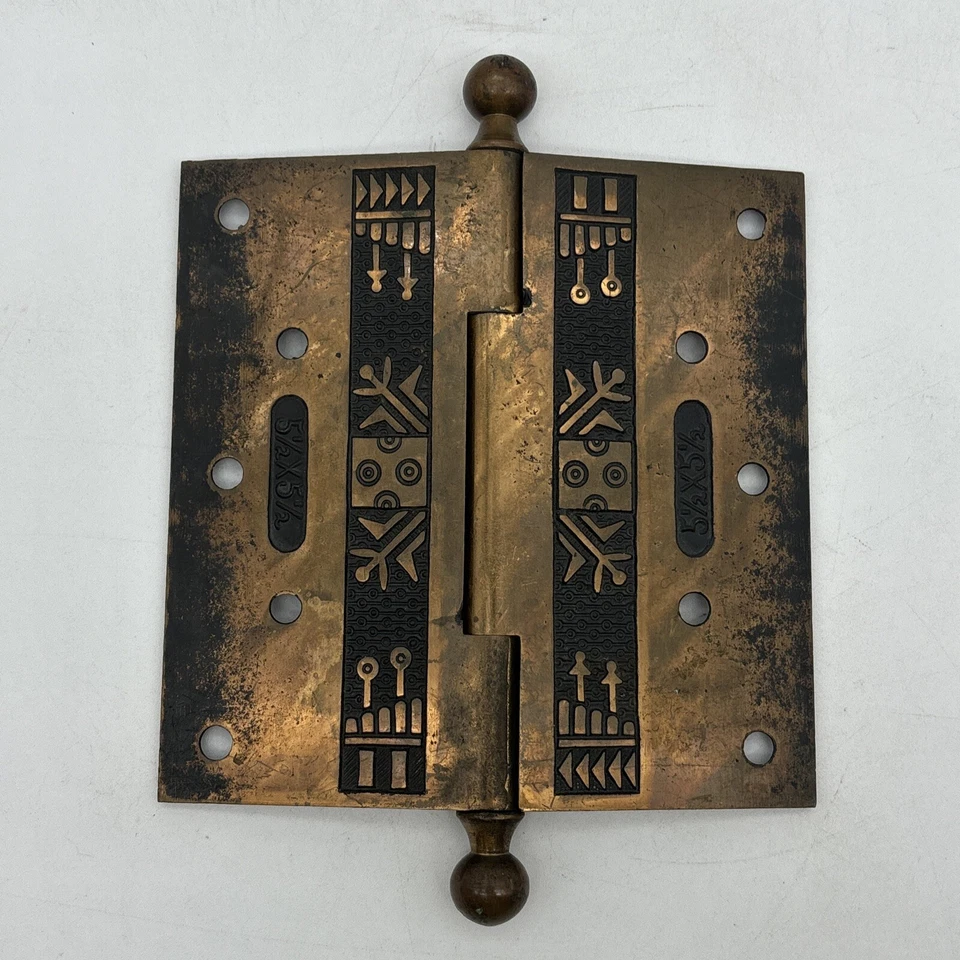 Pair Of Ornate Ball Top Brass Door Hinges 5 1/2 x 5 1/2" Large Heavy Ornate - Image 3 of 4