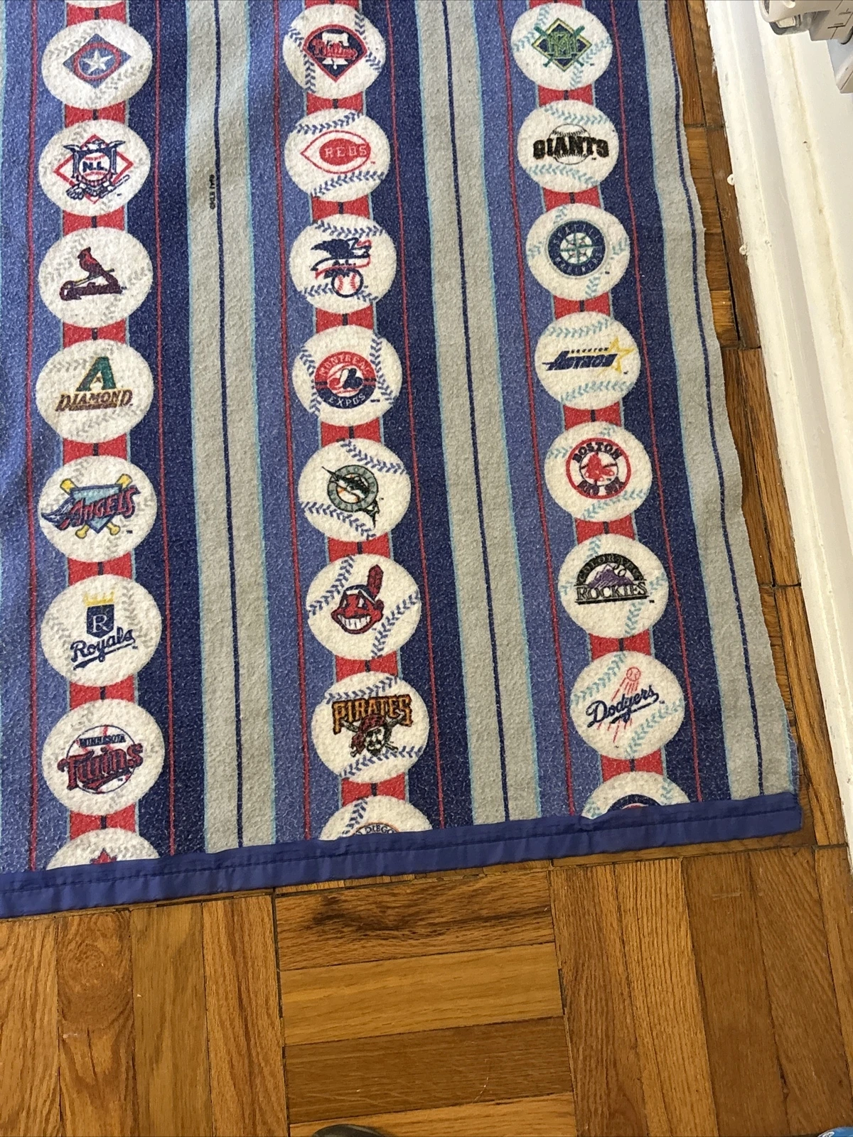 Vintage  Baseball Fleece Blanket Throwback Logos 1998 88 X 72
