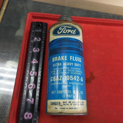 Vintage Original Ford Brake Fluid C6AZ-19542-A. 1 pint Tin Can -about 1/2 full