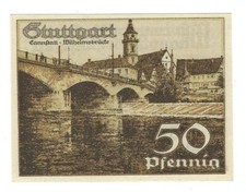Notgeld - Stuttgart - Stadt Stuttgart - 50 Pf. - 1921 -Cannstatt -Wilhelmsbr&uuml;cke