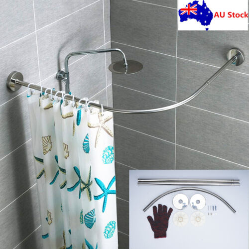 Curved Shower Curtain Rod Rail Adjustable Stainless Steel Corner Shower Rod Bar - Picture 1 of 15