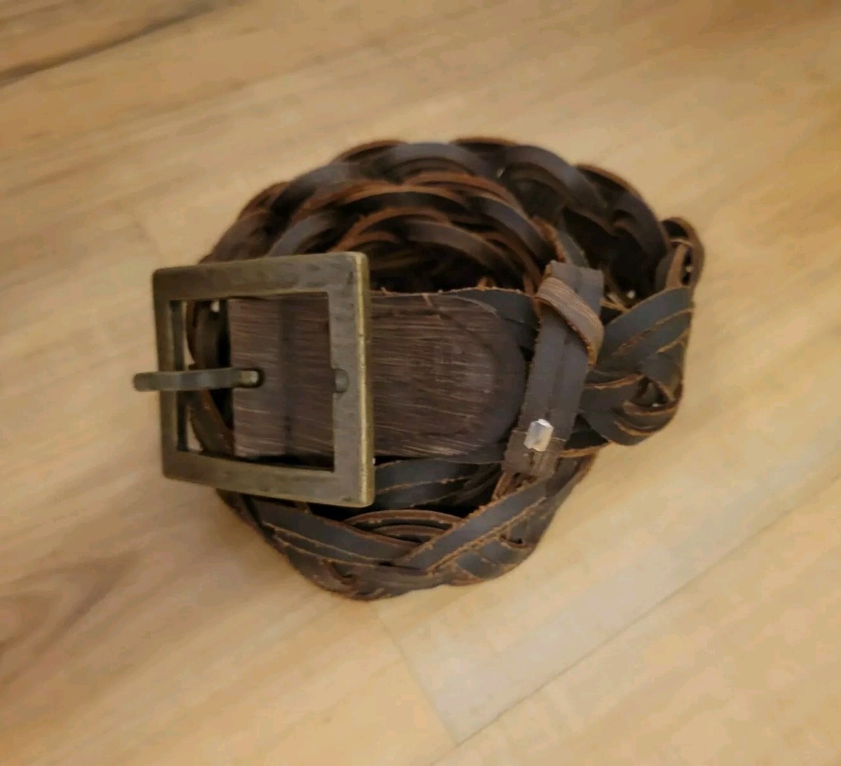?L Woven Embossed Leather Belt Brass Buckle Western Rodeo 