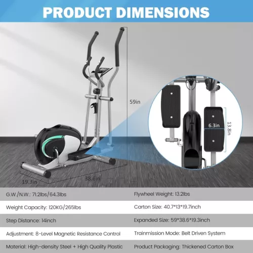 8 Level Resistance Magnetic Elliptical Machine Home Gym Workout Cross Trainer UK - Picture 12 of 13