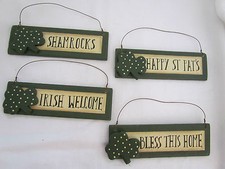 St Patrick Themed Signs / ornaments Irish Shamrock 4p Bless Home Welcome RO368
