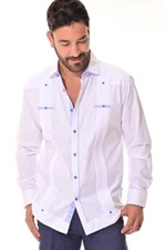 Bohio Mens Fancy Cotton White/Blue Guayabera Style Shirt Button Up-MCFG3320