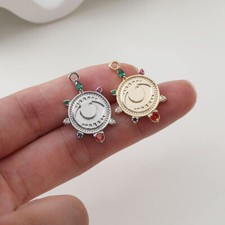 6pcs Round Coin Colorful Zircon Charm,Cubic Zirconia Eye Medallion Pendant