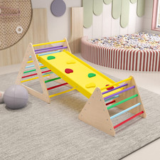 3 in 1 Triangle Climber with Ramp Wooden Toddler Climbing Triangle Toys for Slid