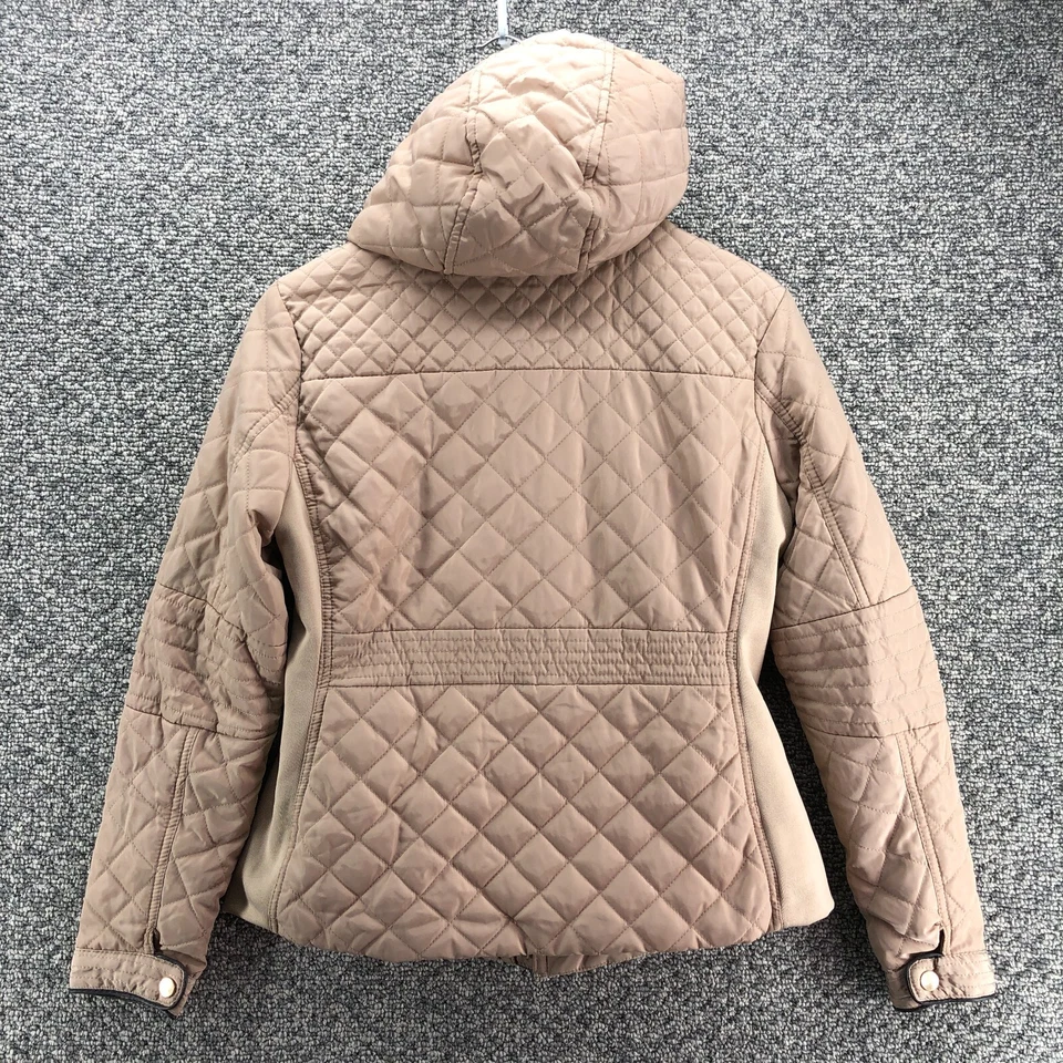 CiSono верхняя одежда выстеганная шерпа куртка желтовато-коричневый бежевый женщин Sz L полный молнии с капюшоном - Изображение 3 из 4