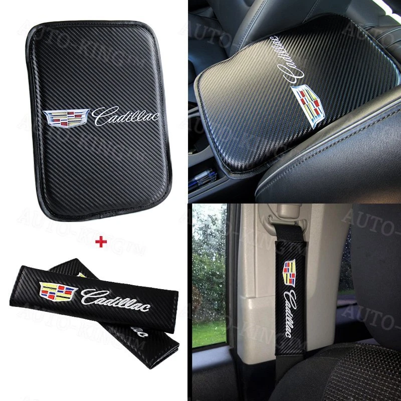 Carbon Fiber Style Center Console Armrest Cushion Pad Cover For Cadillac