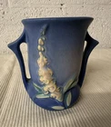 Roseville Pottery Vase #980-6 – Blue Floral Relief – Double Handles - Foxglove