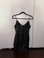 Black glossy spaghetti strap slip dress