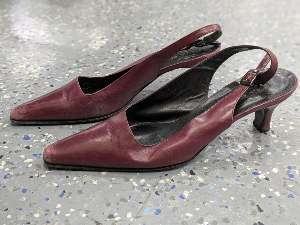 De colección Mujeres Via Spiga Slingbacks EE. UU. 8 Rojo Oscuro Punta Puntera Ajustable Espalda Formal  Foto 3 de 4