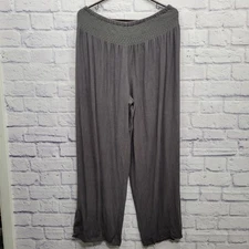 Ivy Jane Linen Blend Wide Leg Pants Size L Boho Flowy Baggy Pull On Gray