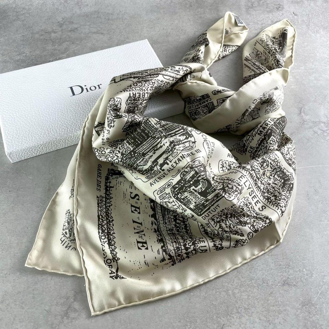 Christian Dior Plan de Paris Silk Square Scarf White 34.6 in | eBay