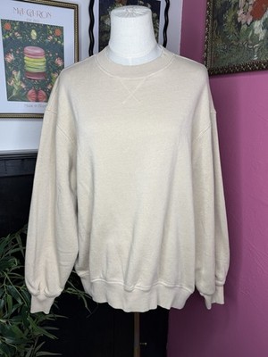 H&M Divided BASIC Pullover Fleece Sweatshirt Beige Crew Neck Long Sleeve XS