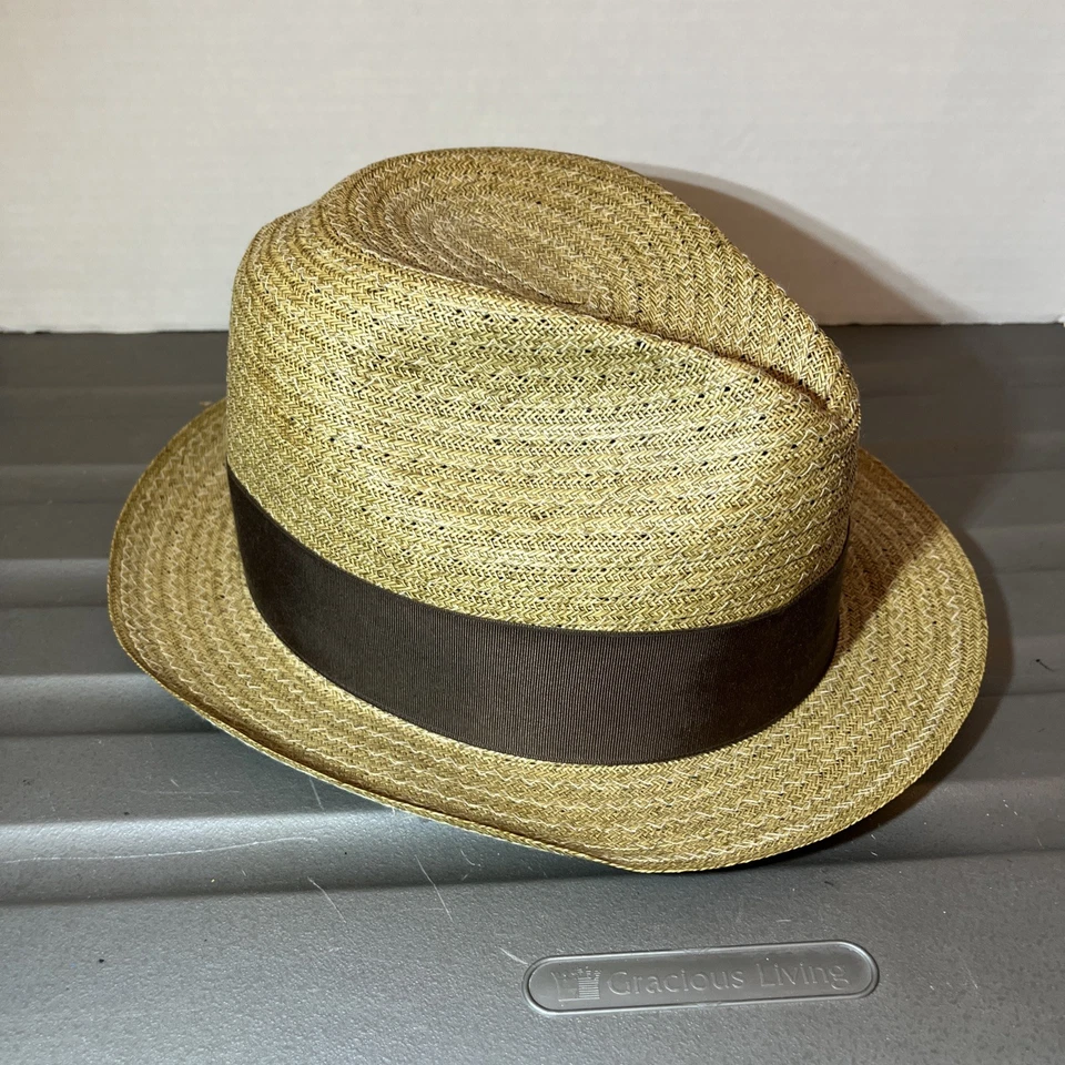 Vintage Biltmore Trilby Florino Hat Straw w/ Leather Band, 7 1/4” Made In Canada Foto 3 de 4