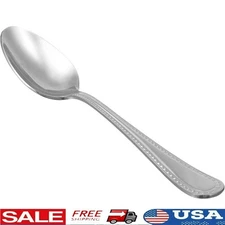 12 Stainless Steel Spoons Elegant Pearled Design Kitchen Dining Flatware Set New