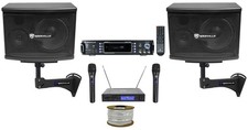  2 Rockville KPS65 Karaoke Speakers Bluetooth Amp Wall Brackets Wireless Mics