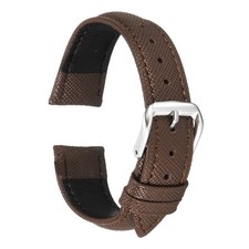 Leather Watch Bands 18mm Classical Grain Replacement Thin Strap Brown Silver