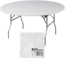 Kwik Covers 60" Round White Plastic Table Covers Bundle of 5 with Seventy 70