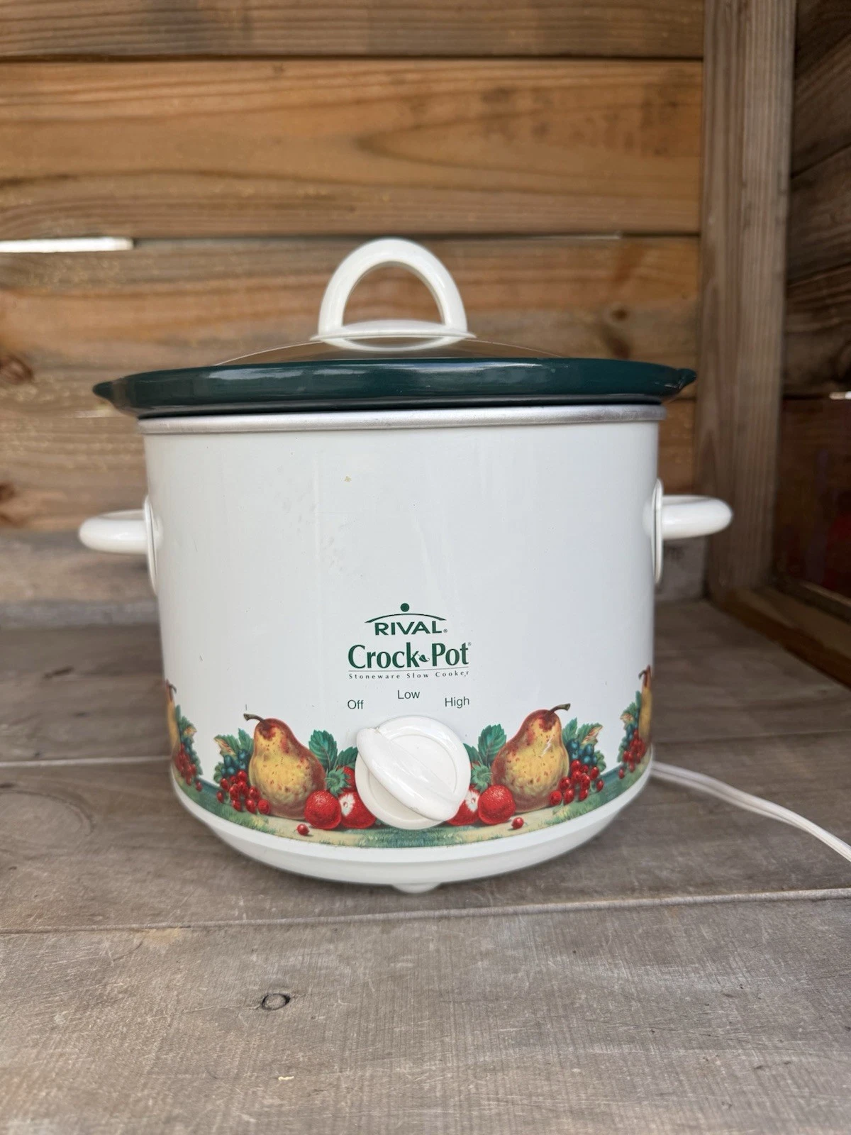 Rival 3 QT Crock Pot Slow Cooker Model 50301 W/ Fruit Pattern Tested Works