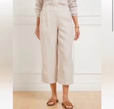 Talbots Nantucket Pull On Wide Leg Crop Linen Pants Medium Petite Tan Khaki