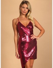 Lulu's Red Sequin Wrap Mini Dress