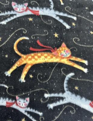 Orange Jumping Cats Folk Cats Susan Winget Black Fleece Fabric 1/2Y #44