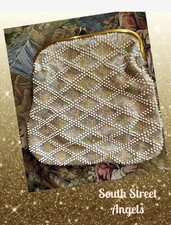 VINTAGE WHITE MULTICOLOR BEADED HANDBAG  PURSE  EVENING BAG