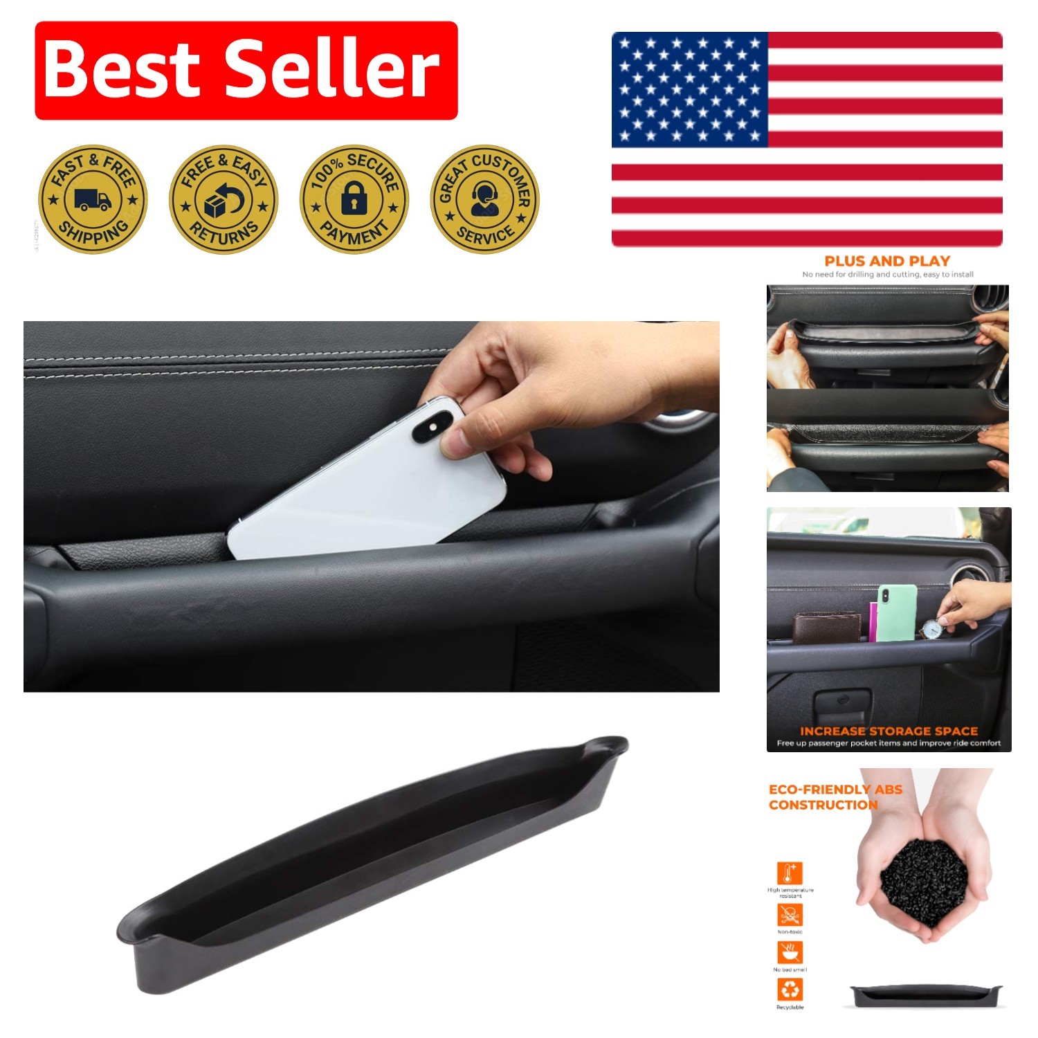 Durable Black GrabTray Storage for 2018-2023 Jeep Wrangler JL & Gladiator JT