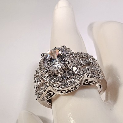 Sterling Silver 925 Halo Cocktail Ring Round Design, size 10 women's ring