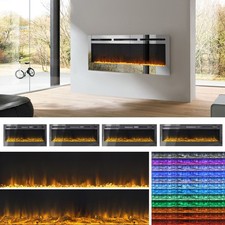36-60in Mirrored Electric LED Fireplace Home Wall/Inset Into Fire Media 12 Flame