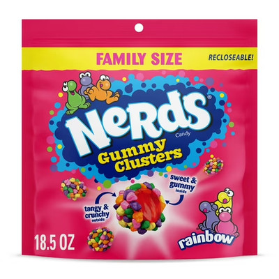 NERDS Gummy Clusters, Candy, Rainbow, Crunchy and Gummy, 18.5 oz Bag