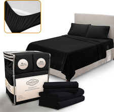 Full Size Bed Sheets Cooling Soft Microfiber Deep Pocket Elastic Straps Black 4P