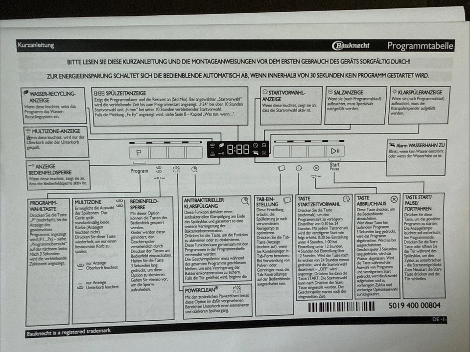 Bauknecht Geschirrspüler B2I HD526 A, Vollintegrierbar, 60 Cm GSF 81454 A++ - Bild 2 von 4