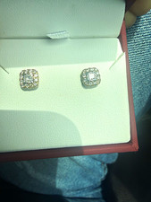 10k White Gold Diamond Cluster Square Stud Earrings Butterfly Back Closure