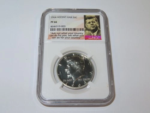 1964 NGC PF 66 ACCENT HAIR KENNEDY HALF DOLLAR 50 CENT COIN