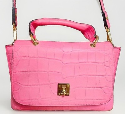MCM pink crocodile Embossed Satchel/Crossbody-GUC Authentic Good Condition Rare