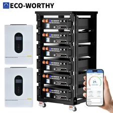 ECO-WORTHY 6Pack 48V 100Ah Lithium Battery+2Pack 12KW 48V Off-grid Inverter