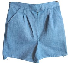 25W Vintage Women's Shorts Handmade High-Waisted Soft Blue Denim 1OF1 1970's