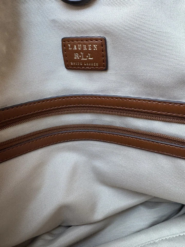 RALPH LAUREN Tote Bag Basket Bag One Shoulder Leather Magnet Logo Beige Brown - Image 4 of 4