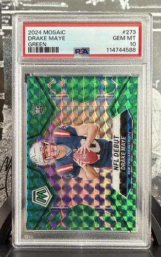 Drake Maye - 2024 Panini Mosaic NFL Debut Green - #273 (RC) - PSA 10
