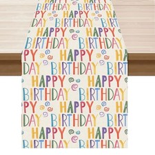 Happy Birthday Colorful Table Runner Burlap Table Table Runner 13x72 Inch