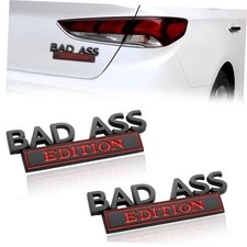2Pcs Car Bad Ass Edition Emblem, 3D Fender Badge Decal Replacement, Red-Black